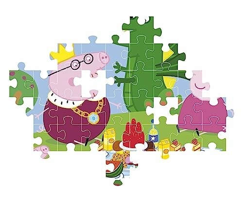 Peppa Pig-puzzelstukjes met speelgoed en een boom