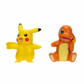 Twee Pokémon-figuren, Pikachu en Charmander.