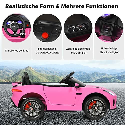 Roze elektrische speelgoedauto met stuur en USB-slot