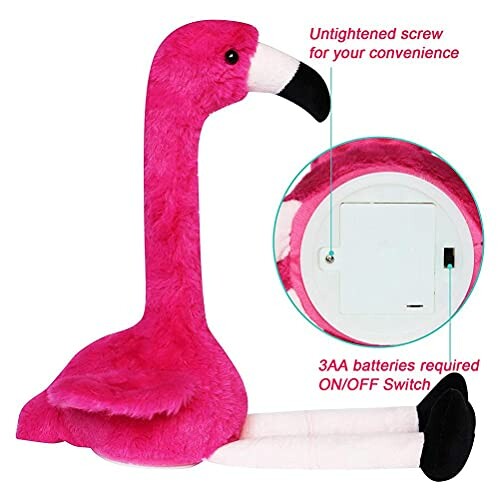 Roze pluche flamingo met batterijvak en schakelaar