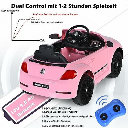 Roze kinderauto met afstandsbediening en batterij