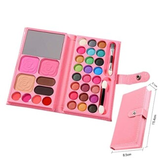 Roze make-up set met oogschaduw en spiegel