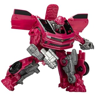 Roze robot speelgoed figuur met wielen en mechanische details