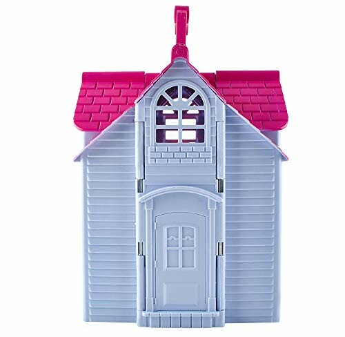 Plastic poppenhuis met roze dak