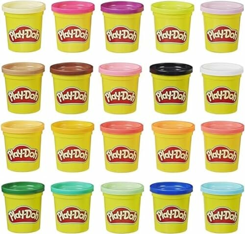 Verschillende potten Play-Doh in diverse kleuren