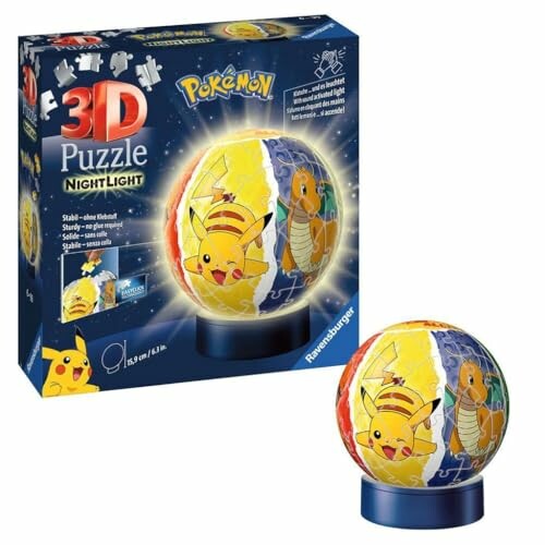 3D Pokémon puzzel nachtlampje met Pikachu en Dragonite