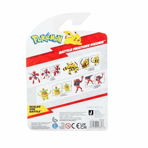 Achterkant van Pokémon-actiefiguur verpakking met verschillende Pokémon.