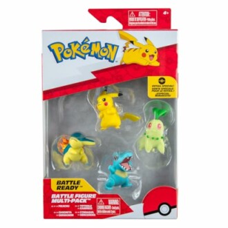 Verpakking met vier Pokémon figuren: Pikachu, Cyndaquil, Totodile, Chikorita.