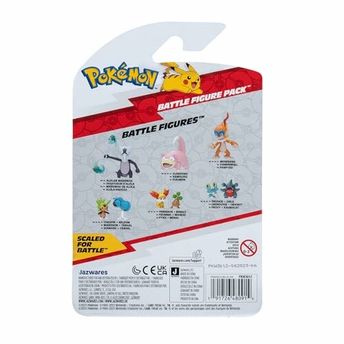 Achterkant van Pokémon Battle Figure Pack met figuren en informatie.