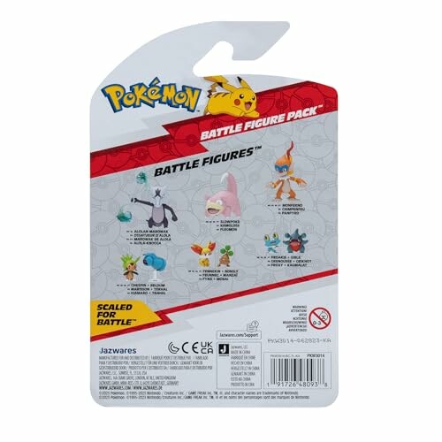 Achterkant van Pokémon gevechtsfigurenpakket met verschillende karakters.