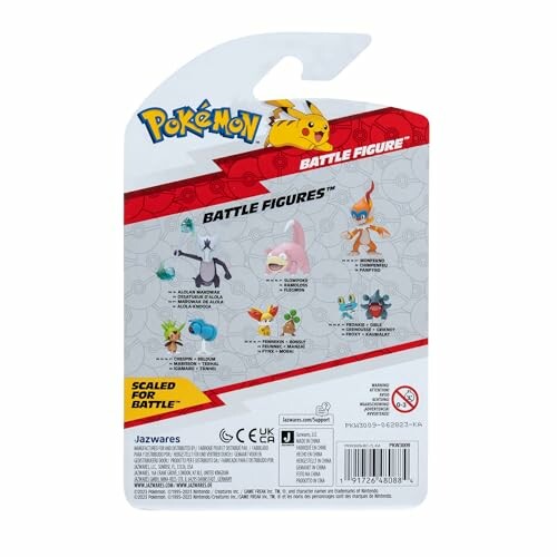 Achterkant van een Pokémon Battle Figures verpakking met verschillende figuren.