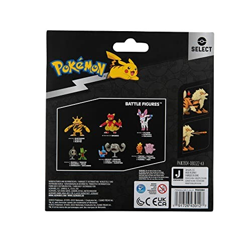 Achterkant van Pokémon battle figures verpakking met zes figuren