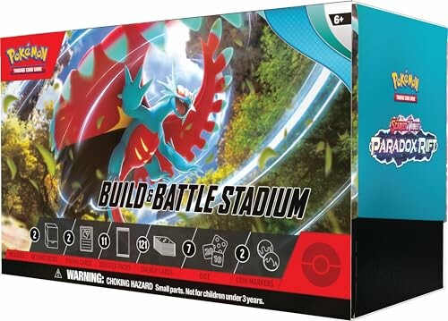 Pokémon Build en Battle Stadium doos met logo en waarschuwing