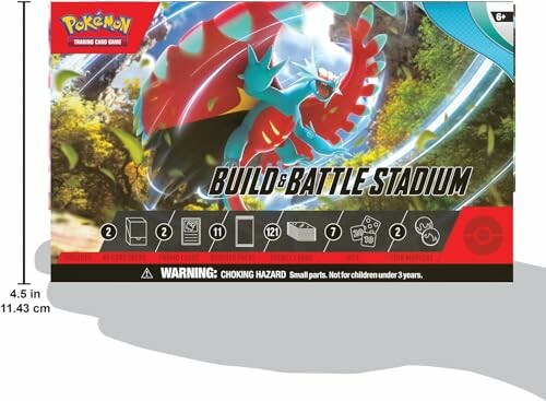 Pokémon Build & Battle Stadium doos met inhoud en waarschuwing.