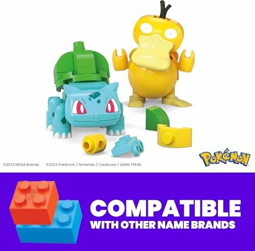 Bouwstenen van Pokémon-figuren Bulbasaur en Psyduck