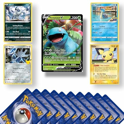 Pokémon kaarten met Venusaur, Lapras, en Pichu