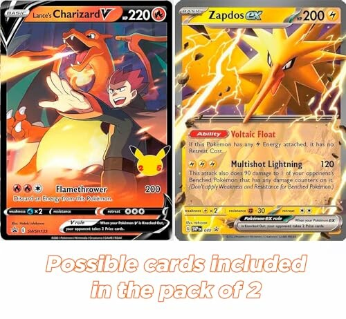 Twee Pokémon-kaarten van Charizard en Zapdos.