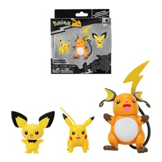 Speelgoedfiguren van Pichu, Pikachu en Raichu uit Pokemon