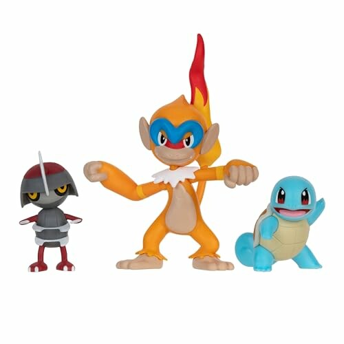 Drie Pokémon-figuren in verschillende poses