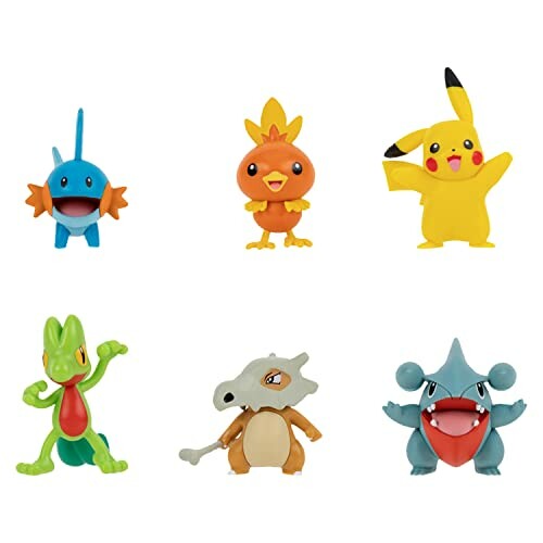 Zes Pokémon-figuren op een rij