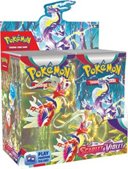 Pokémon Scarlet en Violet kaartendoos met illustraties.