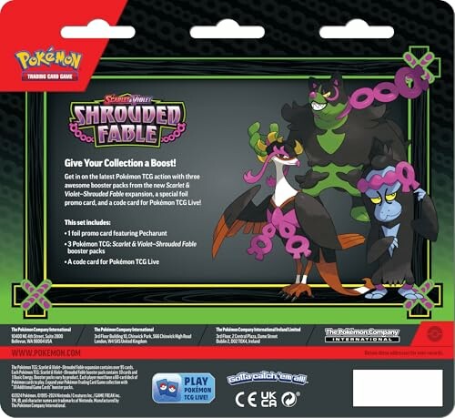 Pokémon TCG Shrouded Fable verpakking achterkant met personages en promotietekst