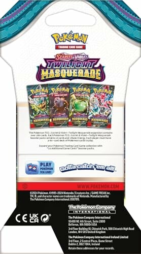 Achterkant van een Pokémon Twilight Masquerade kaartpakket