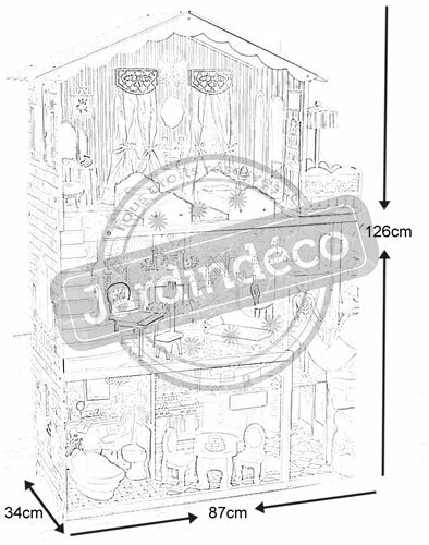 Schets van een poppenhuis met afmetingen