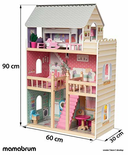 Houten poppenhuis met meubels en accessoires, afmetingen 90x60x30 cm