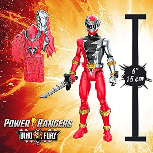 Power Rangers Dino Fury actiefiguur met zwaard en rode helm.