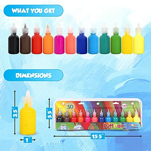 Set van kleurrijke puffverf met afmetingen