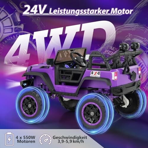 Paarse speelgoedauto met 24V motor en 4WD-functie