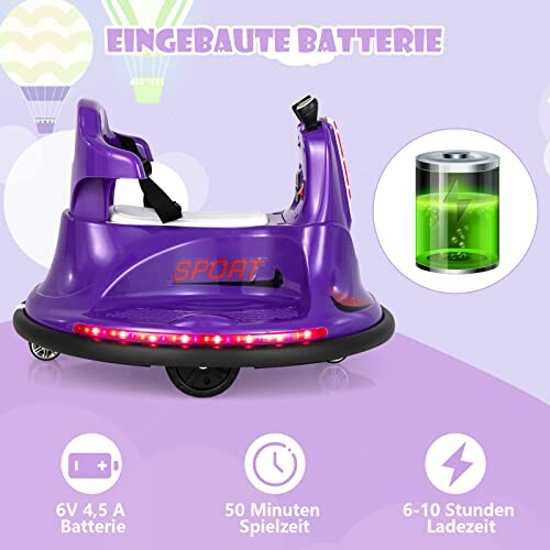 Paarse kinderbumperauto met ingebouwde batterij