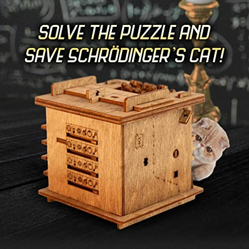 Houten puzzeldoos met afbeelding van een kat