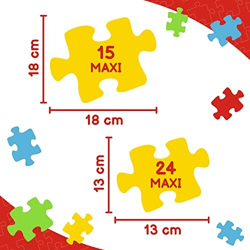 Afmetingen van maxi puzzelstukken in centimeters