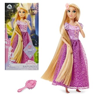 Prachtige Rapunzel speelgoedpop met lange blonde haar en roze jurk