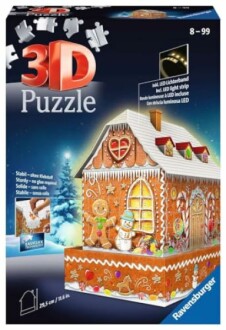 3D puzzel van een peperkoekenhuisje met LED-verlichting