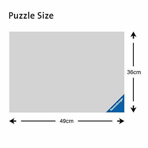 Afmetingen van een Ravensburger puzzel weergegeven in centimeters.