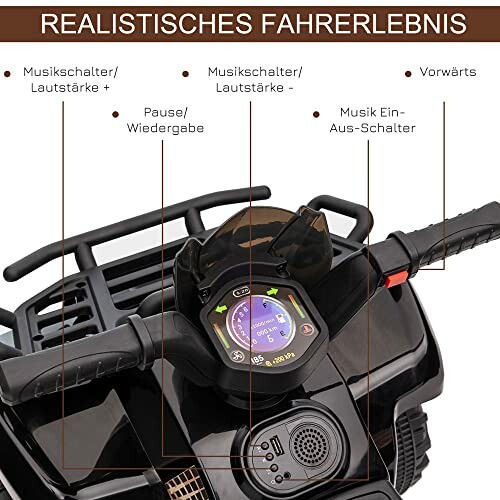 Speelgoedauto dashboard met bedieningselementen in het Duits