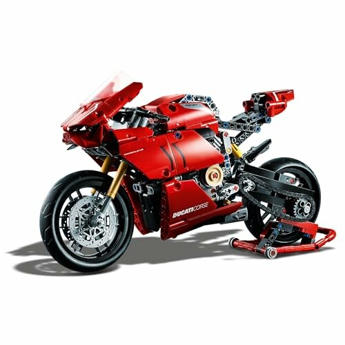 Rode Ducati motorfiets gemaakt van Lego