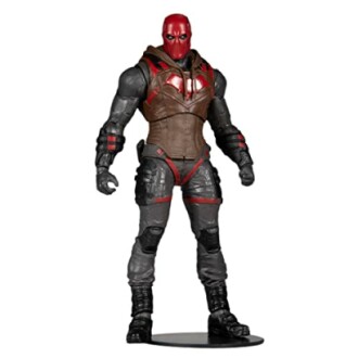 Actiefiguur van Red Hood in rood en grijs kostuum.