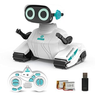 Wit en zwart speelgoedrobot met afstandsbediening en accessoires