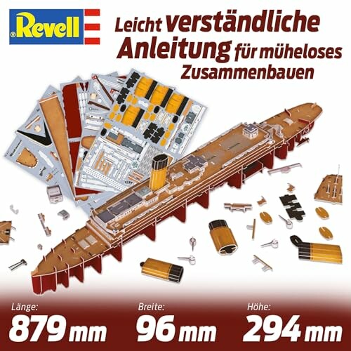 Revell modelbouwpakket van een schip met instructies en onderdelen.