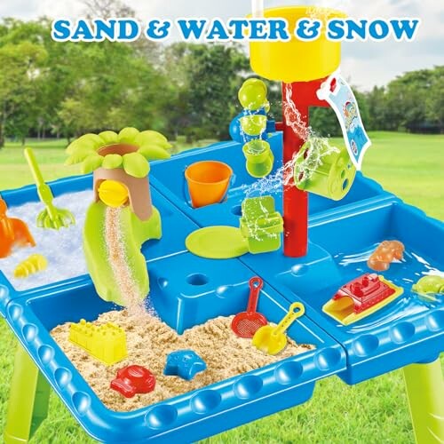 Speeltafel met zand, water en sneeuw activiteiten.