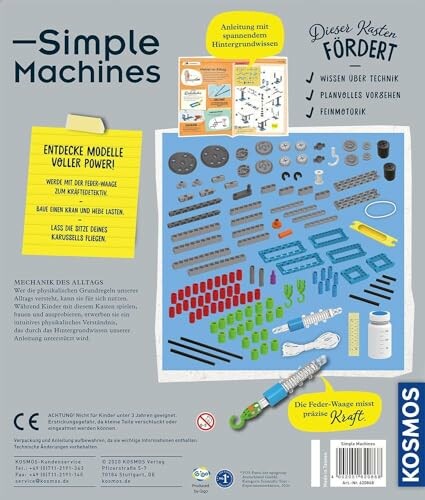 Onderdelen van een educatieve bouwset voor eenvoudige machines.