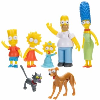 Speelgoedfiguren van de Simpsons-familie en hun huisdieren.