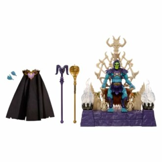 Skeletor actiefiguur met troon en accessoires.