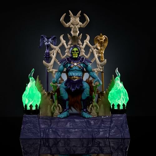 Actiefiguur Skeletor op troon met groene vlammen