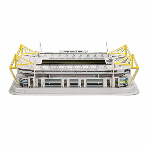 Model van een voetbalstadion met gele elementen.