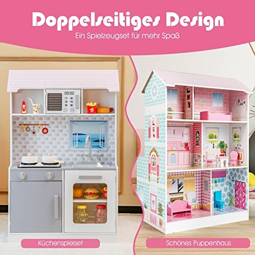 COSTWAY 2-in-1 poppenhuis en kinderkeuken